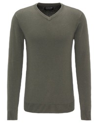 olivgrüner Pullover mit einem V-Ausschnitt von Petrol Industries