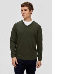 olivgrüner Pullover mit einem V-Ausschnitt von s.Oliver