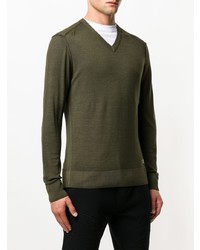 olivgrüner Pullover mit einem V-Ausschnitt von CP Company