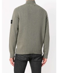 olivgrüner Pullover mit einem zugeknöpften Kragen von Stone Island