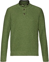 olivgrüner Pullover mit einem zugeknöpften Kragen von REITMAYER