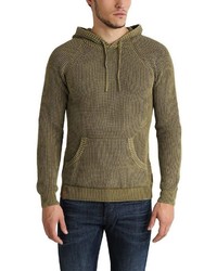 olivgrüner Strick Pullover mit einem Kapuze von INDICODE