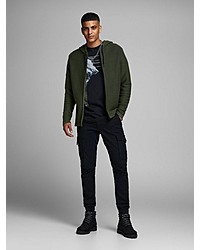 olivgrüner Strick Pullover mit einem Kapuze von Jack & Jones