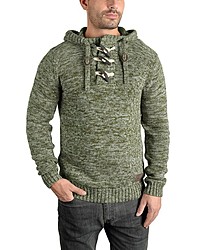 olivgrüner Strick Pullover mit einem Kapuze von Solid