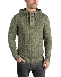 olivgrüner Strick Pullover mit einem Kapuze von Solid