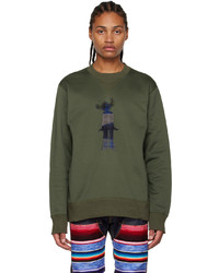olivgrünes bedrucktes Fleece-Sweatshirt
