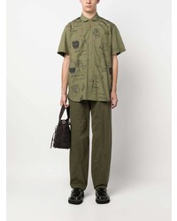 olivgrünes bedrucktes Kurzarmhemd von Junya Watanabe MAN