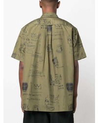 olivgrünes bedrucktes Kurzarmhemd von Junya Watanabe