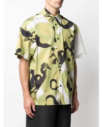 olivgrünes bedrucktes Kurzarmhemd von Heron Preston