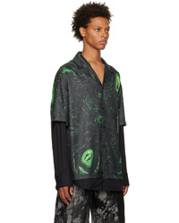 olivgrünes bedrucktes Langarmhemd von Feng Chen Wang