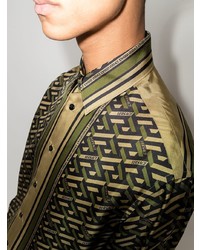 olivgrünes bedrucktes Langarmhemd von Versace