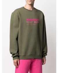 olivgrünes bedrucktes Sweatshirt von Maharishi