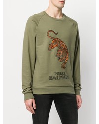 olivgrünes bedrucktes Sweatshirt von Pierre Balmain