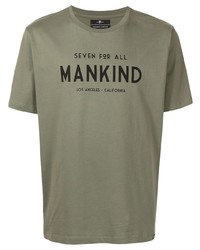 olivgrünes bedrucktes T-Shirt mit einem Rundhalsausschnitt von 7 For All Mankind