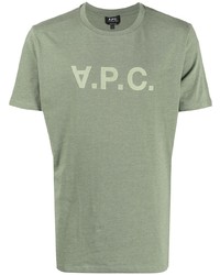 olivgrünes bedrucktes T-Shirt mit einem Rundhalsausschnitt von A.P.C.
