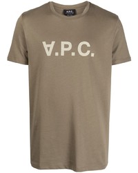 olivgrünes bedrucktes T-Shirt mit einem Rundhalsausschnitt von A.P.C.