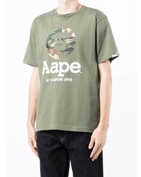 olivgrünes bedrucktes T-Shirt mit einem Rundhalsausschnitt von AAPE BY A BATHING APE