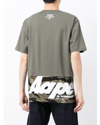 olivgrünes bedrucktes T-Shirt mit einem Rundhalsausschnitt von AAPE BY A BATHING APE