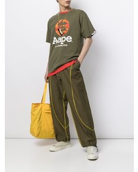 olivgrünes bedrucktes T-Shirt mit einem Rundhalsausschnitt von AAPE BY A BATHING APE