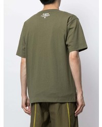 olivgrünes bedrucktes T-Shirt mit einem Rundhalsausschnitt von AAPE BY A BATHING APE