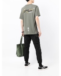 olivgrünes bedrucktes T-Shirt mit einem Rundhalsausschnitt von AAPE BY A BATHING APE