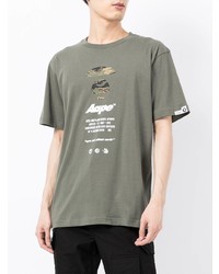 olivgrünes bedrucktes T-Shirt mit einem Rundhalsausschnitt von AAPE BY A BATHING APE