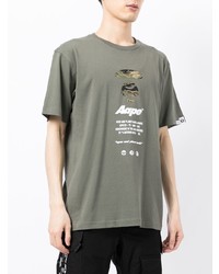 olivgrünes bedrucktes T-Shirt mit einem Rundhalsausschnitt von AAPE BY A BATHING APE