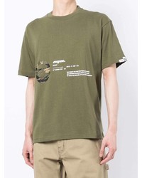 olivgrünes bedrucktes T-Shirt mit einem Rundhalsausschnitt von AAPE BY A BATHING APE