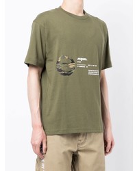 olivgrünes bedrucktes T-Shirt mit einem Rundhalsausschnitt von AAPE BY A BATHING APE