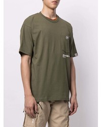 olivgrünes bedrucktes T-Shirt mit einem Rundhalsausschnitt von AAPE BY A BATHING APE