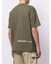 olivgrünes bedrucktes T-Shirt mit einem Rundhalsausschnitt von AAPE BY A BATHING APE