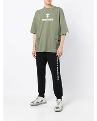 olivgrünes bedrucktes T-Shirt mit einem Rundhalsausschnitt von AAPE BY A BATHING APE