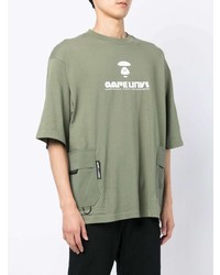 olivgrünes bedrucktes T-Shirt mit einem Rundhalsausschnitt von AAPE BY A BATHING APE