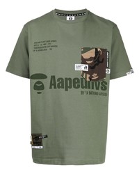 olivgrünes bedrucktes T-Shirt mit einem Rundhalsausschnitt von AAPE BY A BATHING APE