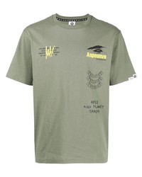 olivgrünes bedrucktes T-Shirt mit einem Rundhalsausschnitt von AAPE BY A BATHING APE