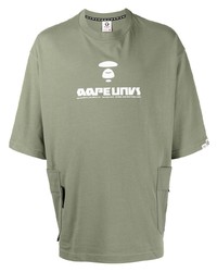 olivgrünes bedrucktes T-Shirt mit einem Rundhalsausschnitt von AAPE BY A BATHING APE