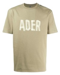 olivgrünes bedrucktes T-Shirt mit einem Rundhalsausschnitt von Ader Error
