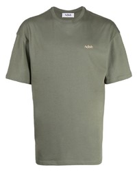 olivgrünes bedrucktes T-Shirt mit einem Rundhalsausschnitt von Adish