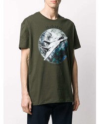 olivgrünes bedrucktes T-Shirt mit einem Rundhalsausschnitt von Mr & Mrs Italy