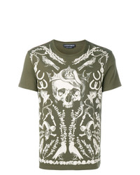 olivgrünes bedrucktes T-Shirt mit einem Rundhalsausschnitt von Alexander McQueen