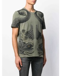 olivgrünes bedrucktes T-Shirt mit einem Rundhalsausschnitt von Frankie Morello
