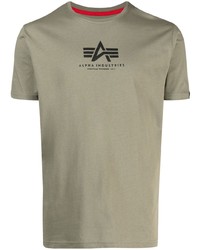 olivgrünes bedrucktes T-Shirt mit einem Rundhalsausschnitt von Alpha Industries