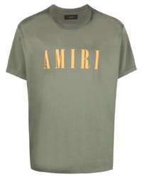 olivgrünes bedrucktes T-Shirt mit einem Rundhalsausschnitt von Amiri