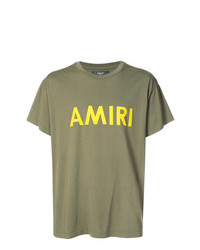 olivgrünes bedrucktes T-Shirt mit einem Rundhalsausschnitt von Amiri