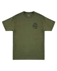 olivgrünes bedrucktes T-Shirt mit einem Rundhalsausschnitt von Anti Social Social Club