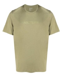 olivgrünes bedrucktes T-Shirt mit einem Rundhalsausschnitt von Arc'teryx