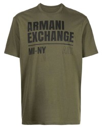 olivgrünes bedrucktes T-Shirt mit einem Rundhalsausschnitt von Armani Exchange