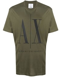 olivgrünes bedrucktes T-Shirt mit einem Rundhalsausschnitt von Armani Exchange