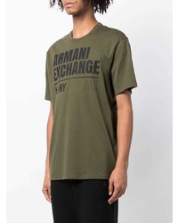 olivgrünes bedrucktes T-Shirt mit einem Rundhalsausschnitt von Armani Exchange