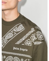 olivgrünes bedrucktes T-Shirt mit einem Rundhalsausschnitt von Palm Angels